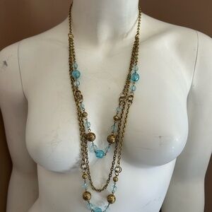 4/$100 1928 Elegant Gold and Blue Beaded Necklace VTG 💙